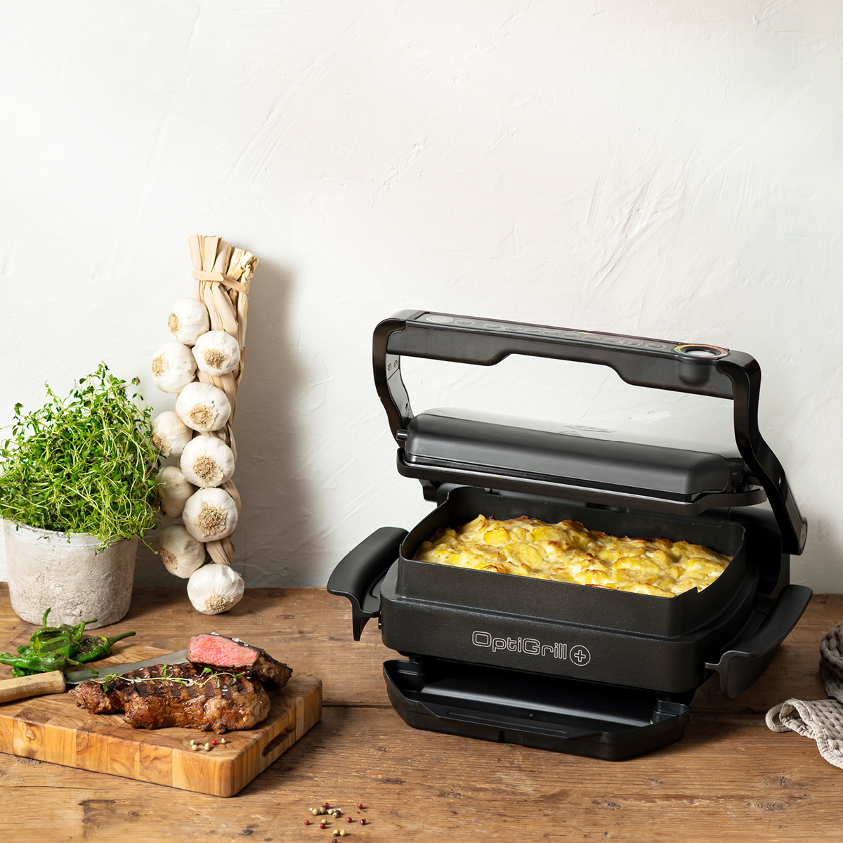 OBH Nordica OptiGrill+ Pöytägrilli ja alusta Musta