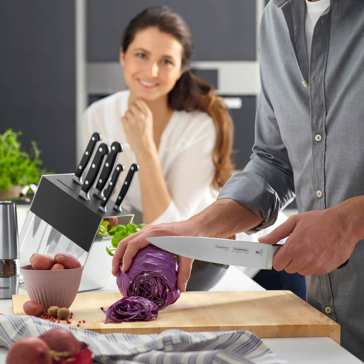 Tramontina Century knivblock med knivar 7 delar svart