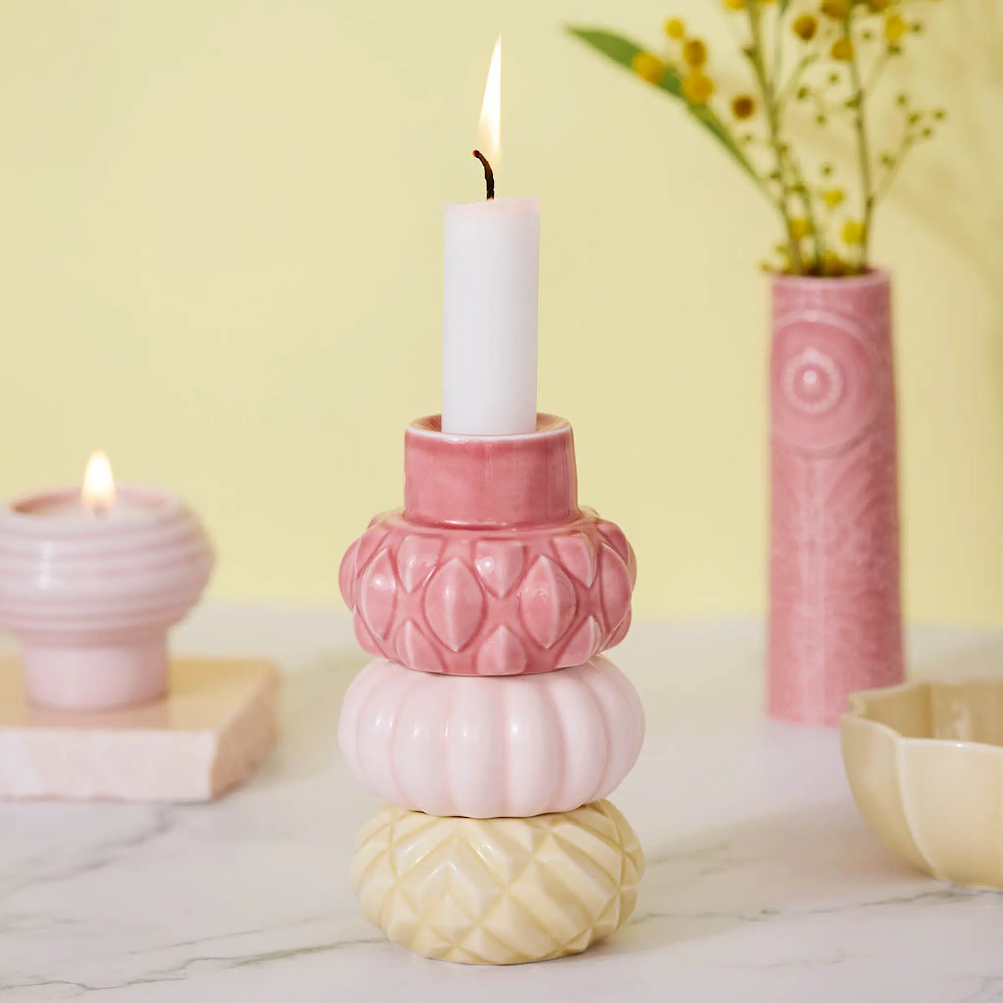 Dottir Samsurium Kynttilänjalka 12,4 cm 3 kpl Mimosa/Blush/Powder