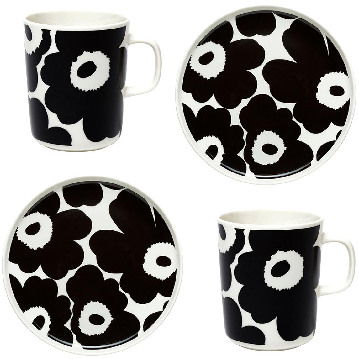 Marimekko - Oiva / Unikko Aamiaissetti 4 osaa Musta/Valkoinen