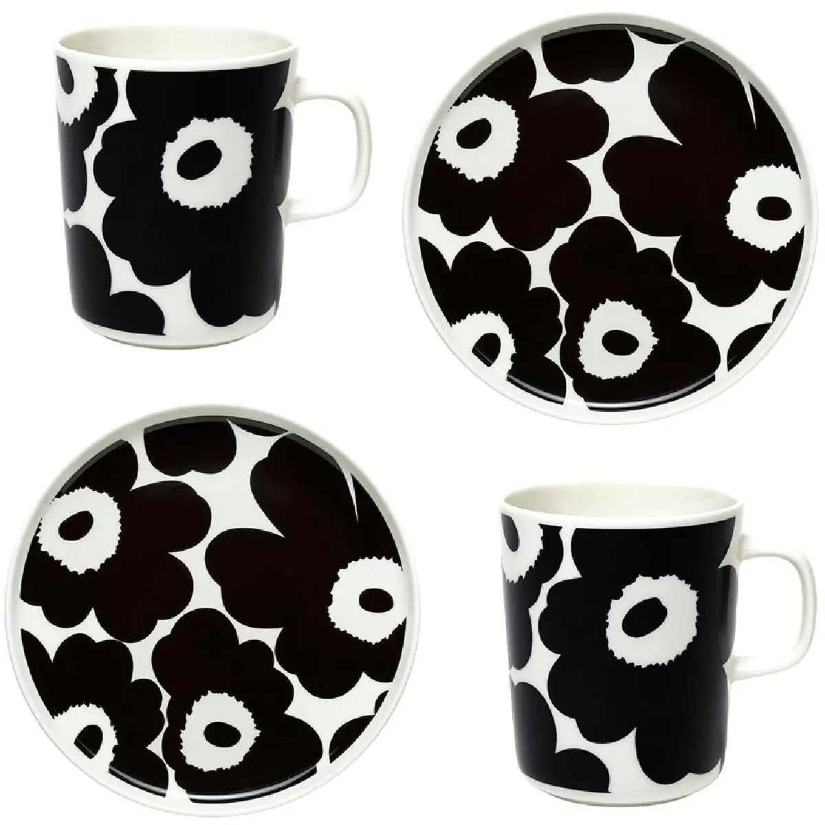 Marimekko Oiva Unikko frukostset 4 delar 25 cl/20 cm vit