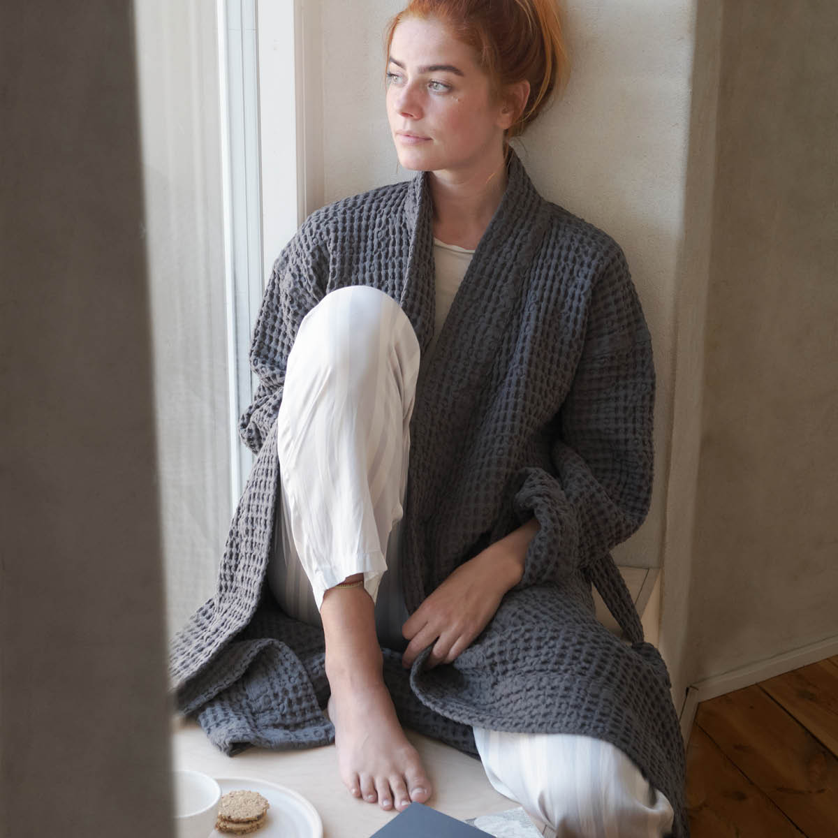 The Organic Company Big Waffle badekåpe S/M  mørkegrå