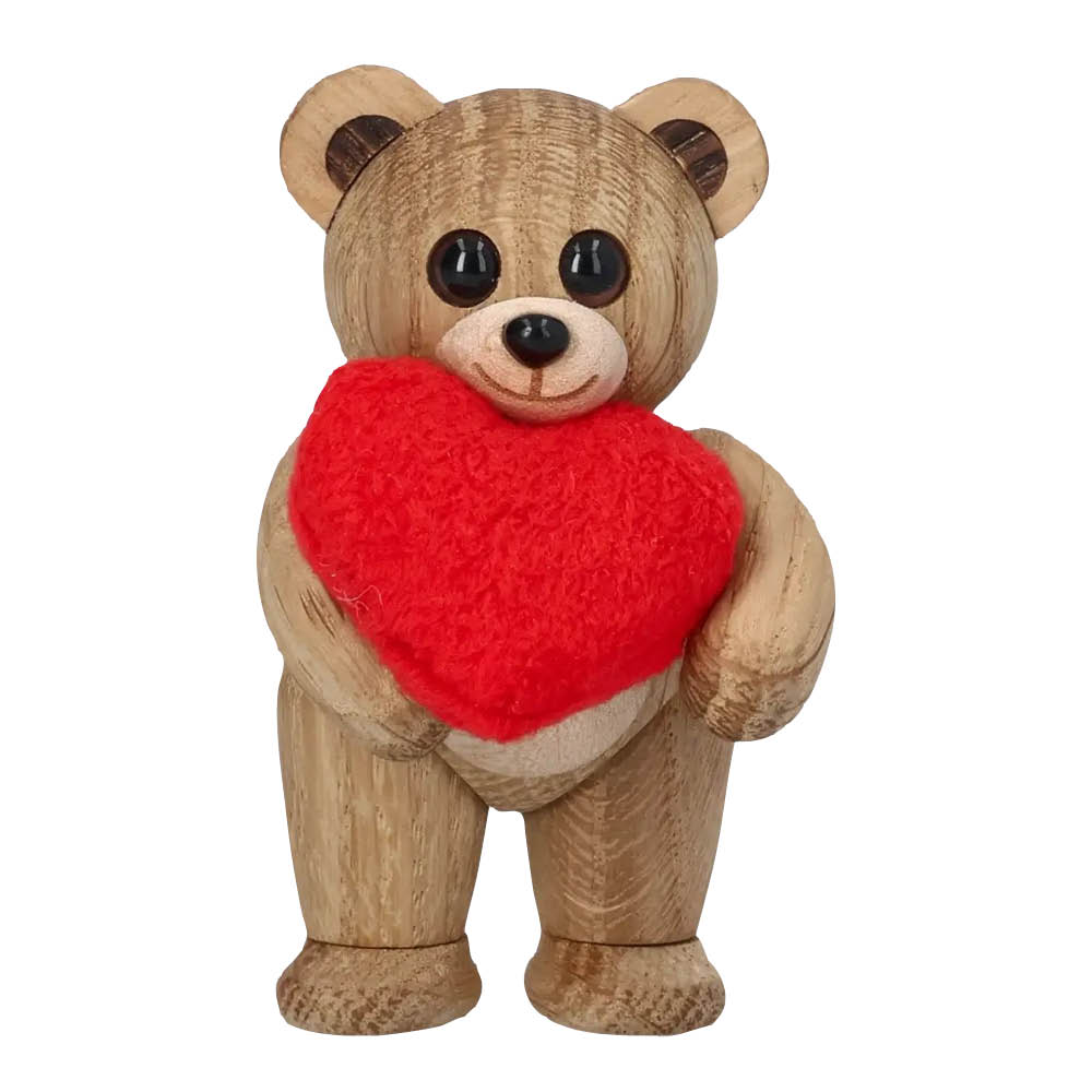 Spring Copenhagen Squeeze Teddy Bear with Heart trefigur 7,6 cm eik