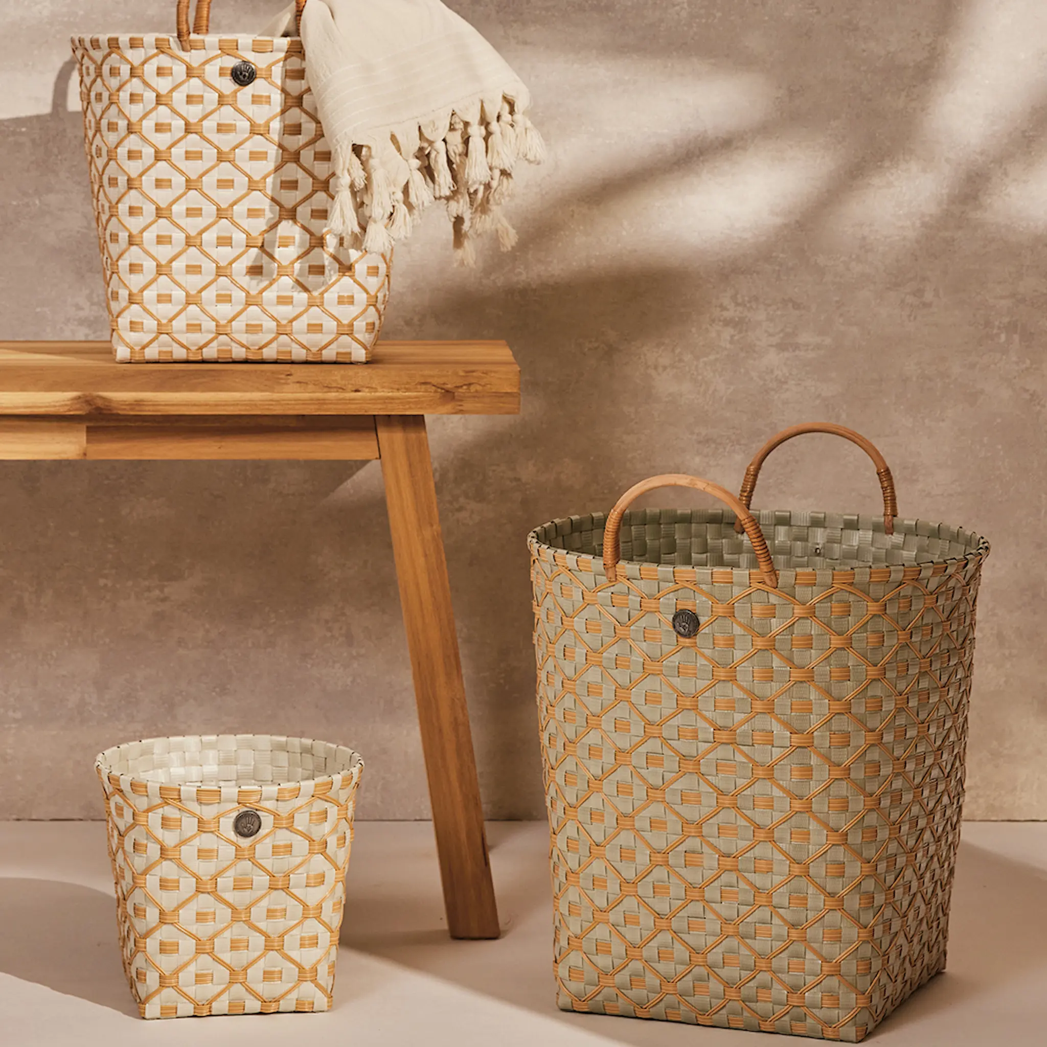 Handed By Ivy & Rose stor kurv m/håndtak 35x35 cm matcha green