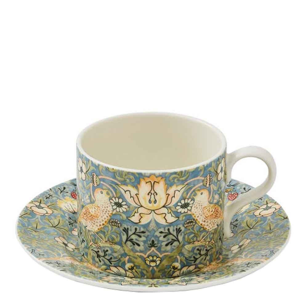 Morris & Co - Morris & Co Teekuppi ja lautanen 28 cl Strawberry thief