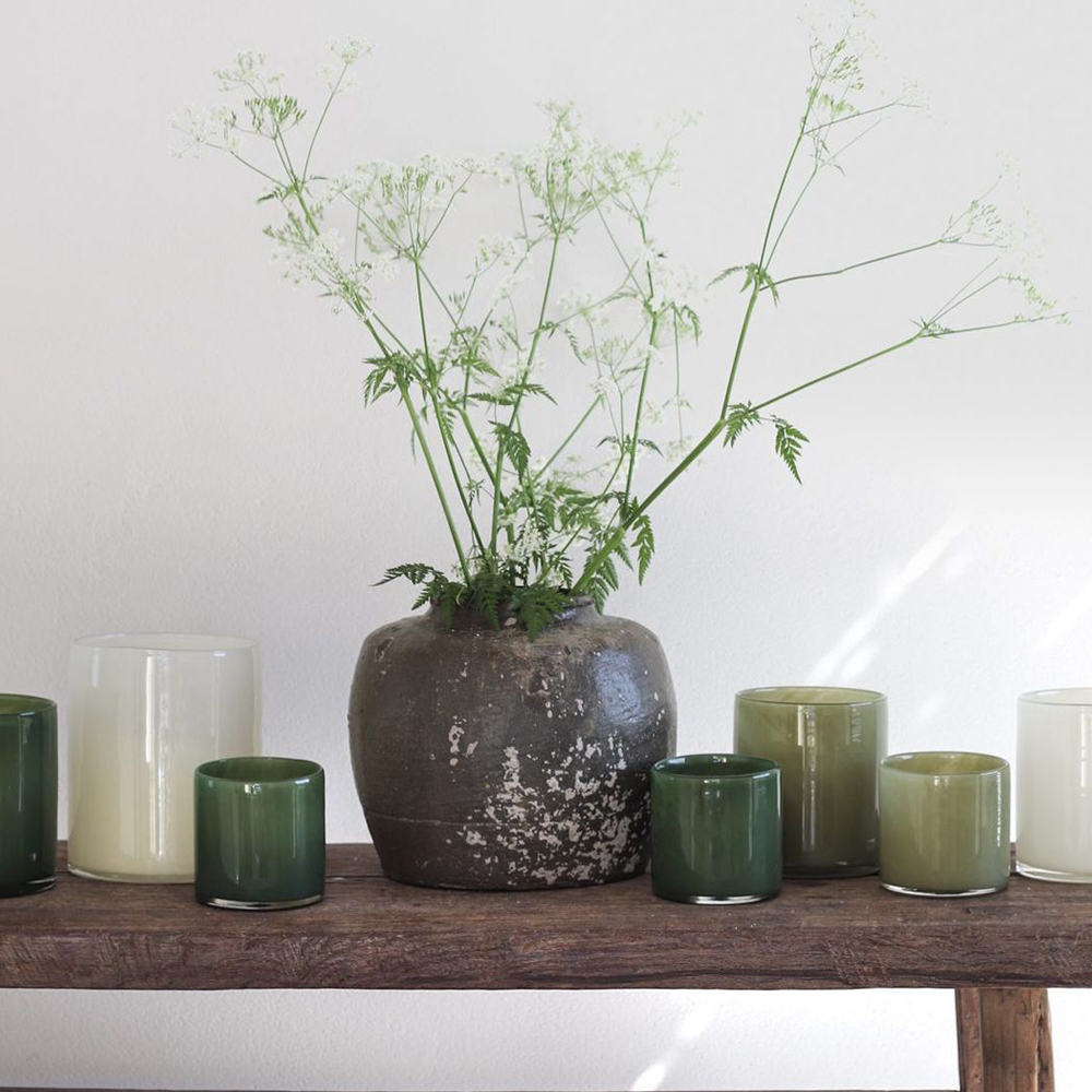 Tell Me More Lyrik lysholder glass 12x14 cm oliven