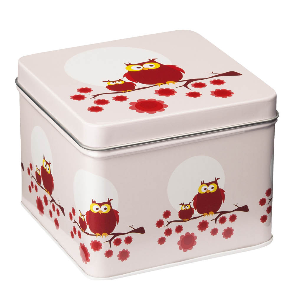 Blafre Uggla matlåda / förvaringslåda 10x10 cm rosa/röd