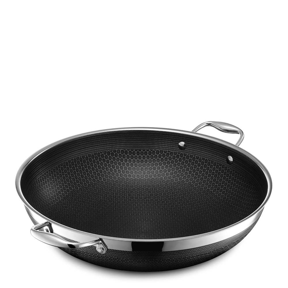 Hexclad Hybrid wok med lokk 36 cm sølv/svart