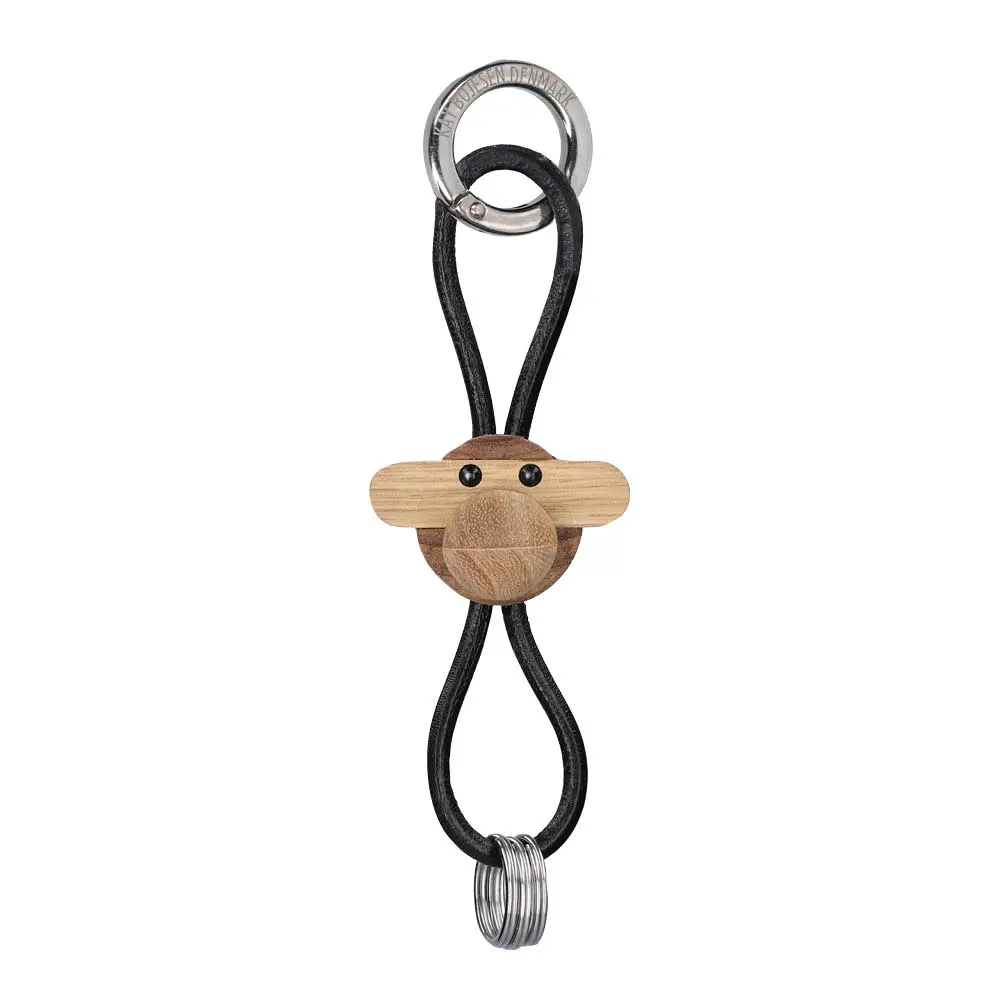 Ape nøkkelring 3 cm sølv/svart/teak/limba