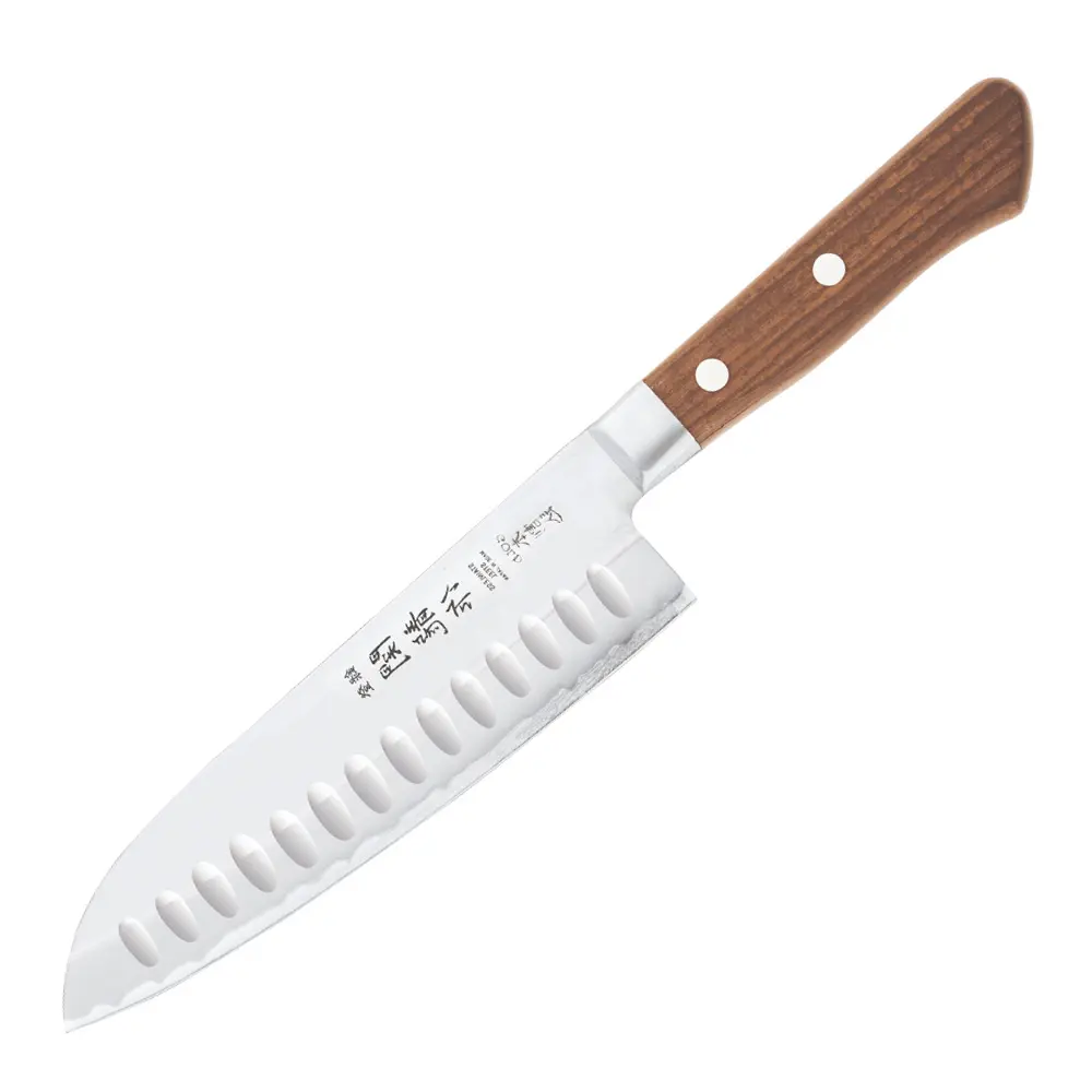 Wood santokukniv m/ luftlommer 16,5 cm blank/tre