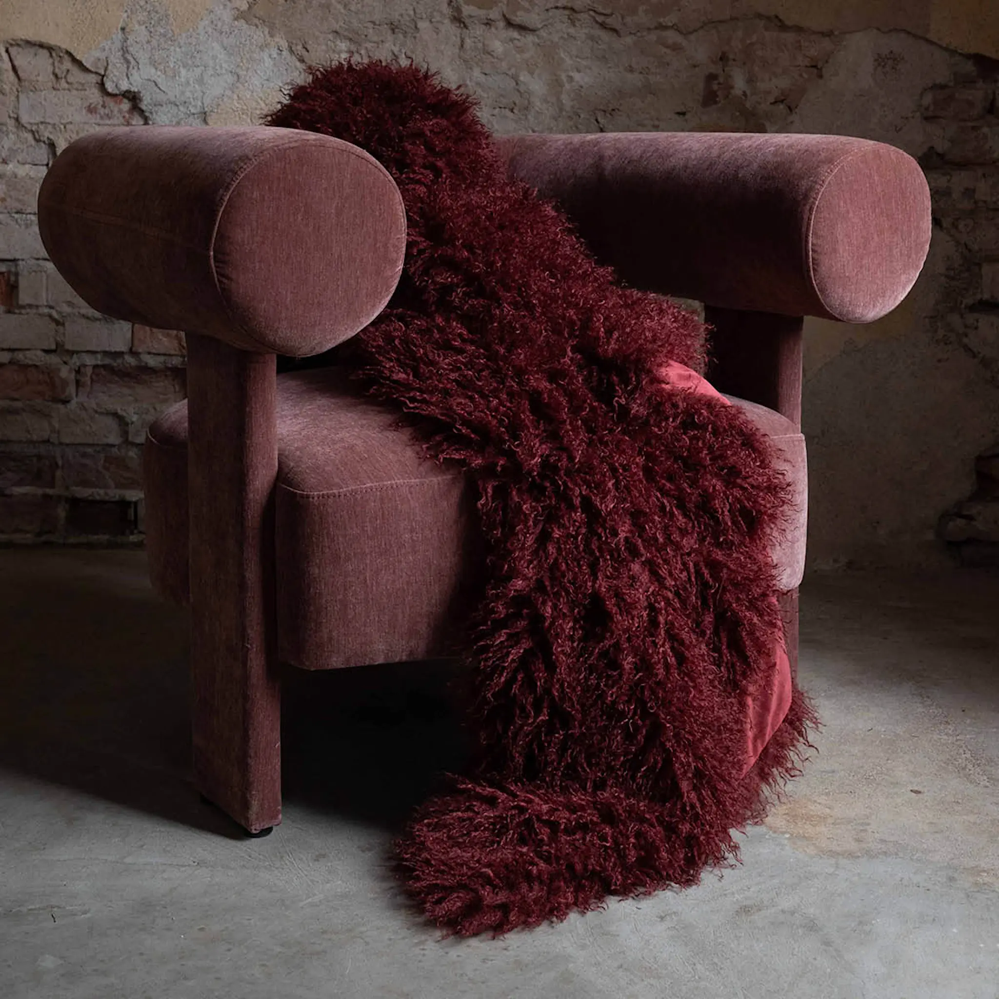 Fondaco Curly pledd 120x150 cm vinrød