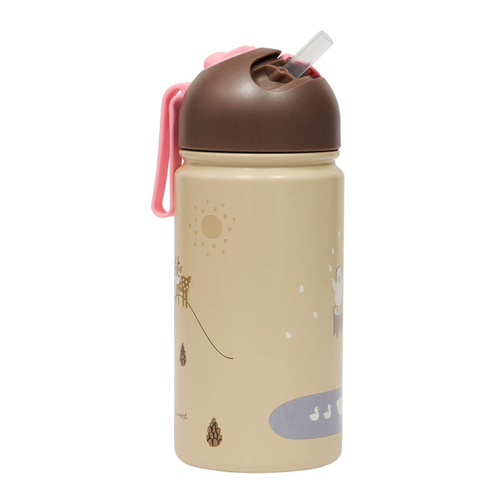 OYOY Termosflaska barn 0,36 L Vänner i skogen rosa