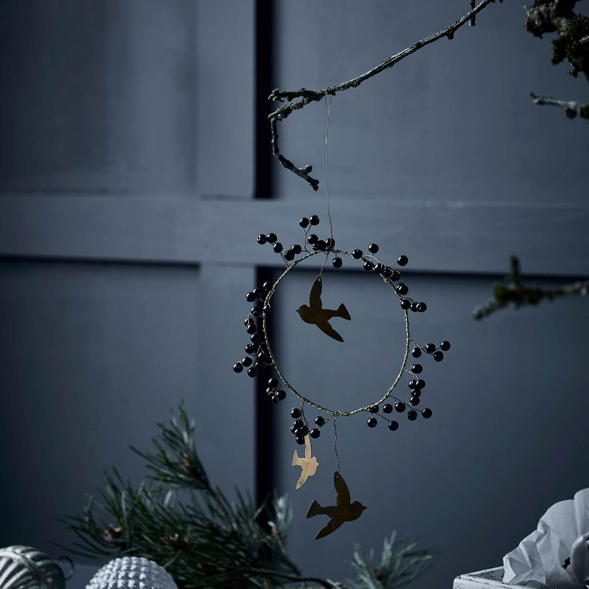 House Doctor Bird Joulukoriste 10 cm Musta/Messinki