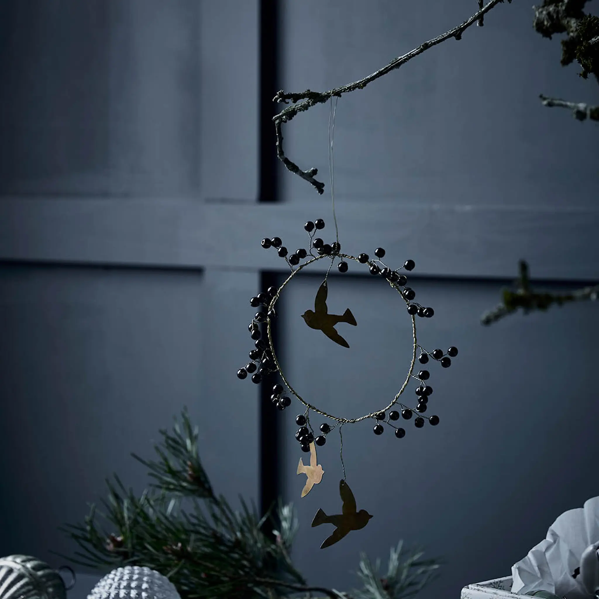 House Doctor Bird Joulukoriste 10 cm Musta/Messinki
