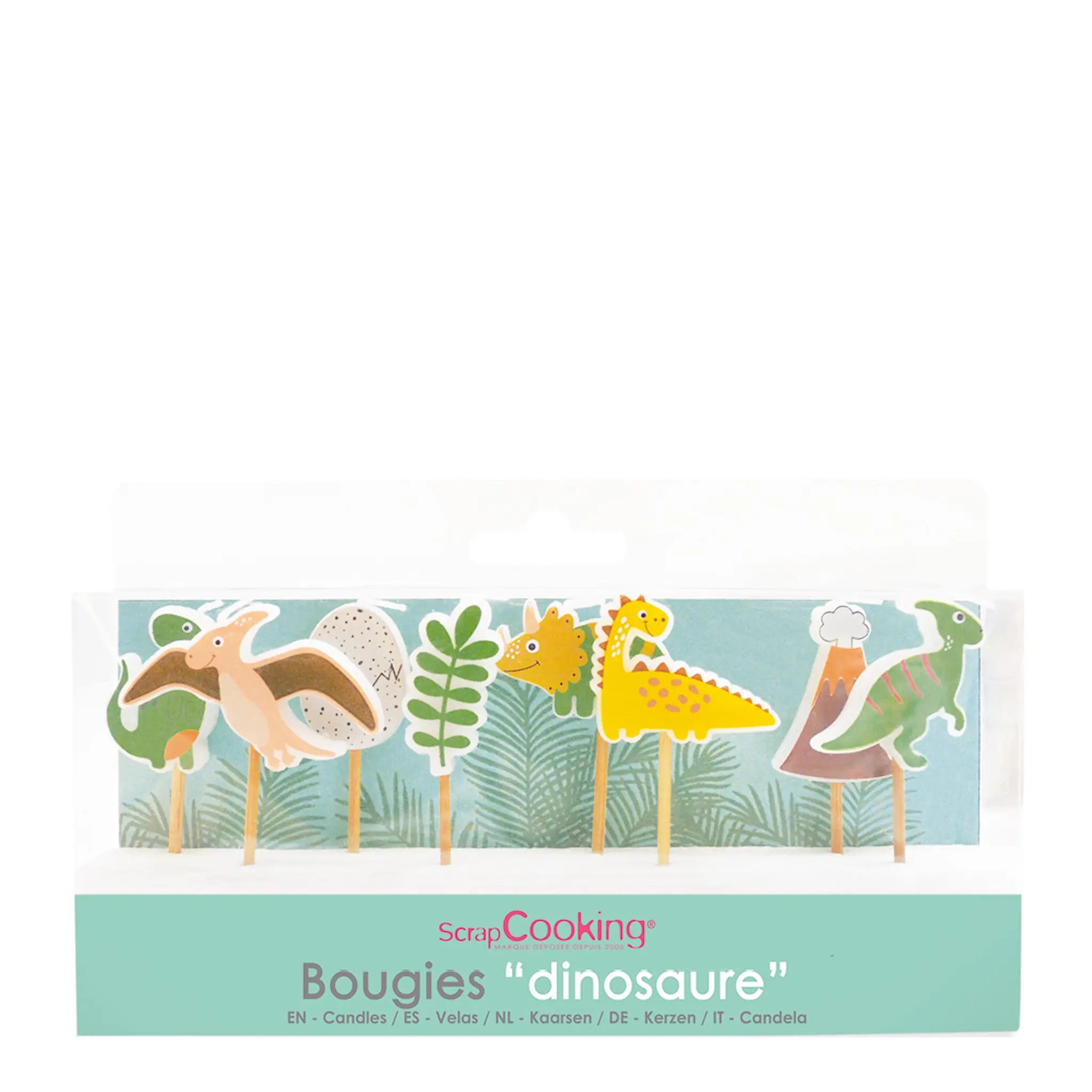 ScrapCooking Tårtljus dinosaurie 8-pack grön/gul/orange