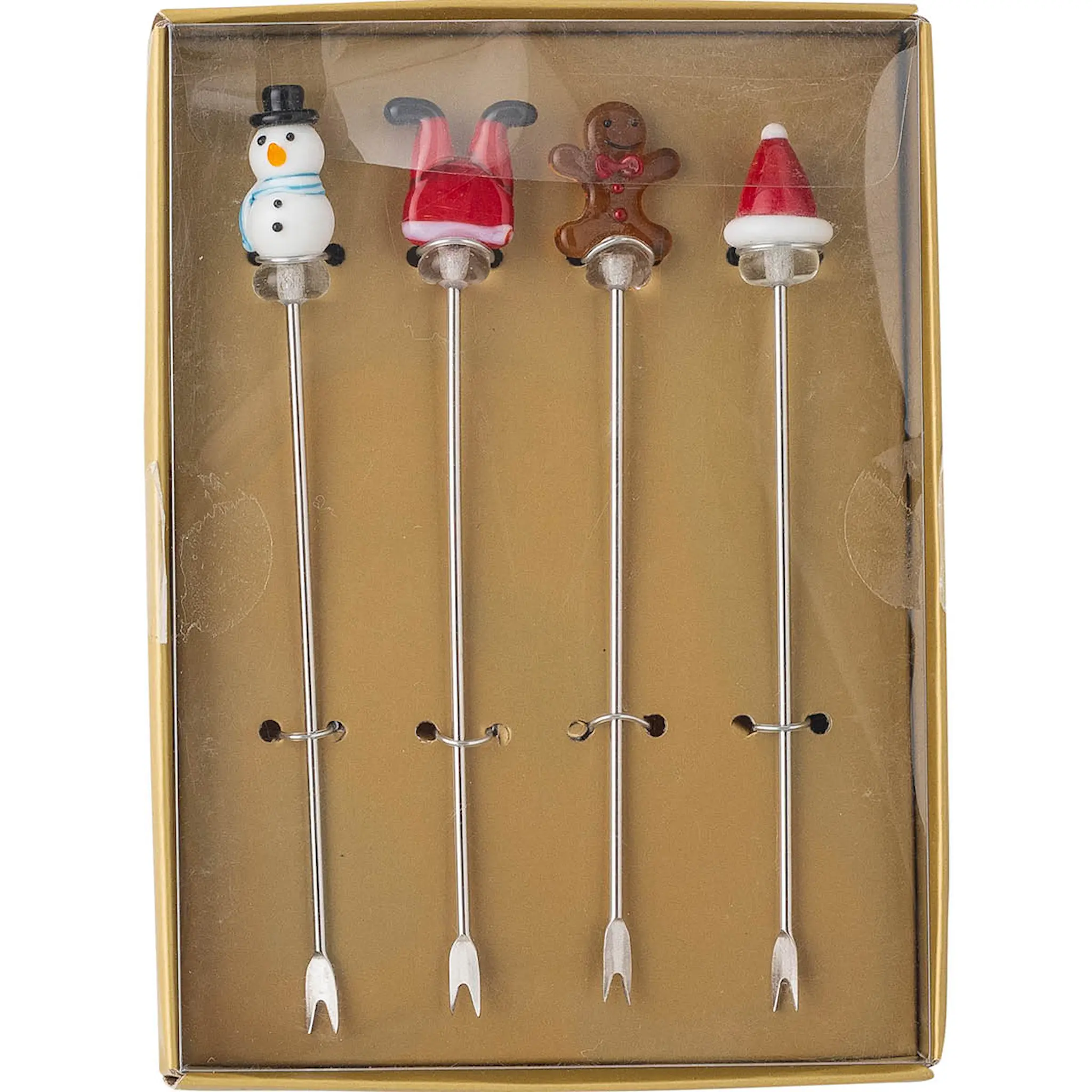 Bloomingville Feliz cocktailgaffel 4-pack 12 cm julmotiv