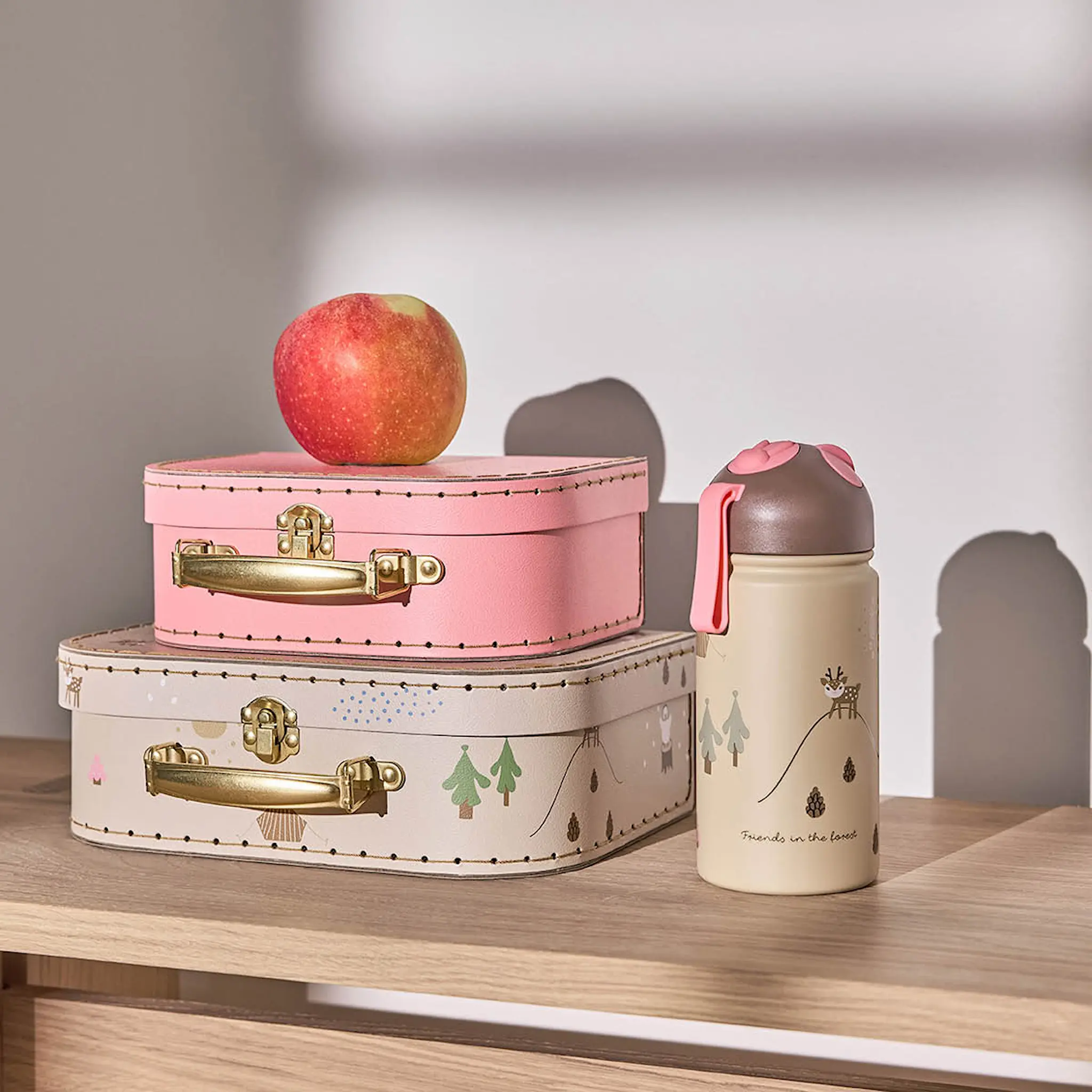 OYOY Termosflaska barn 0,36 L Vänner i skogen rosa