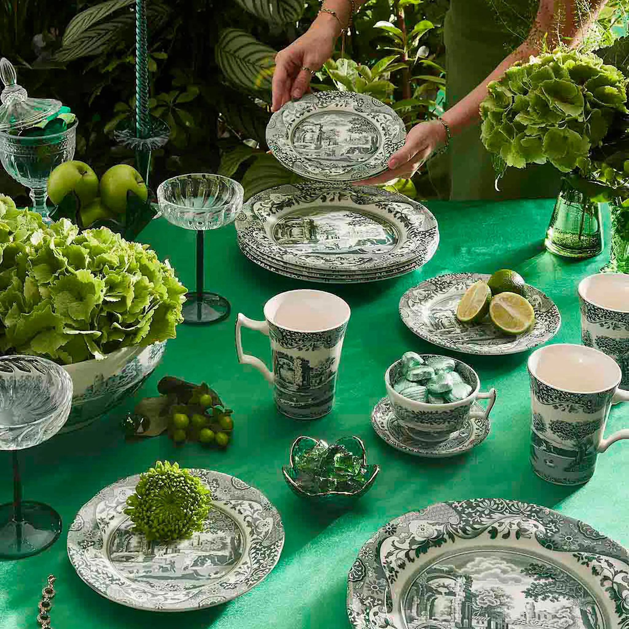 Spode Heritage Green Italian servis set 12 delar grön/vit
