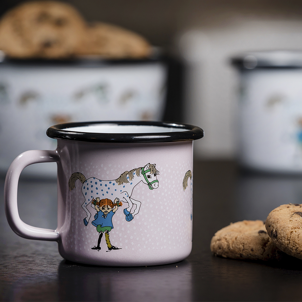 Muurla Pippi Långstrump Emaljmugg Pippi & Lilla Gubben 15 cl Rosa