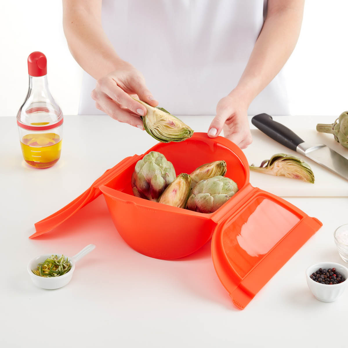 Lékué Djup ångkokare för mikrovågsugn 3-4 port. röd