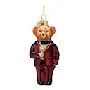 Authentic ornament björn med kläder 11,5 cm vinröd
