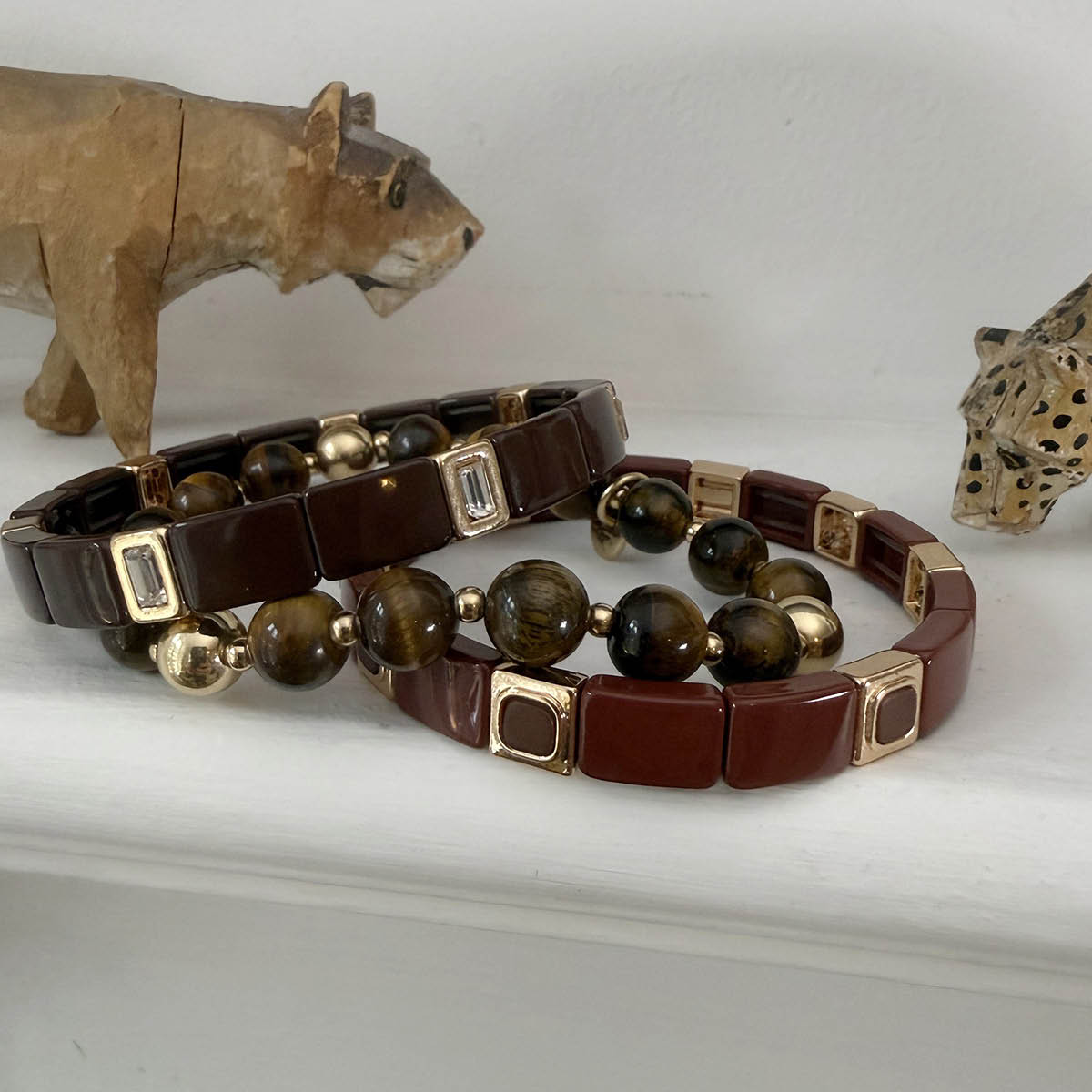 A&C Oslo AS Enamel Tiles elastiskt armband 18,5 cm guld/brun