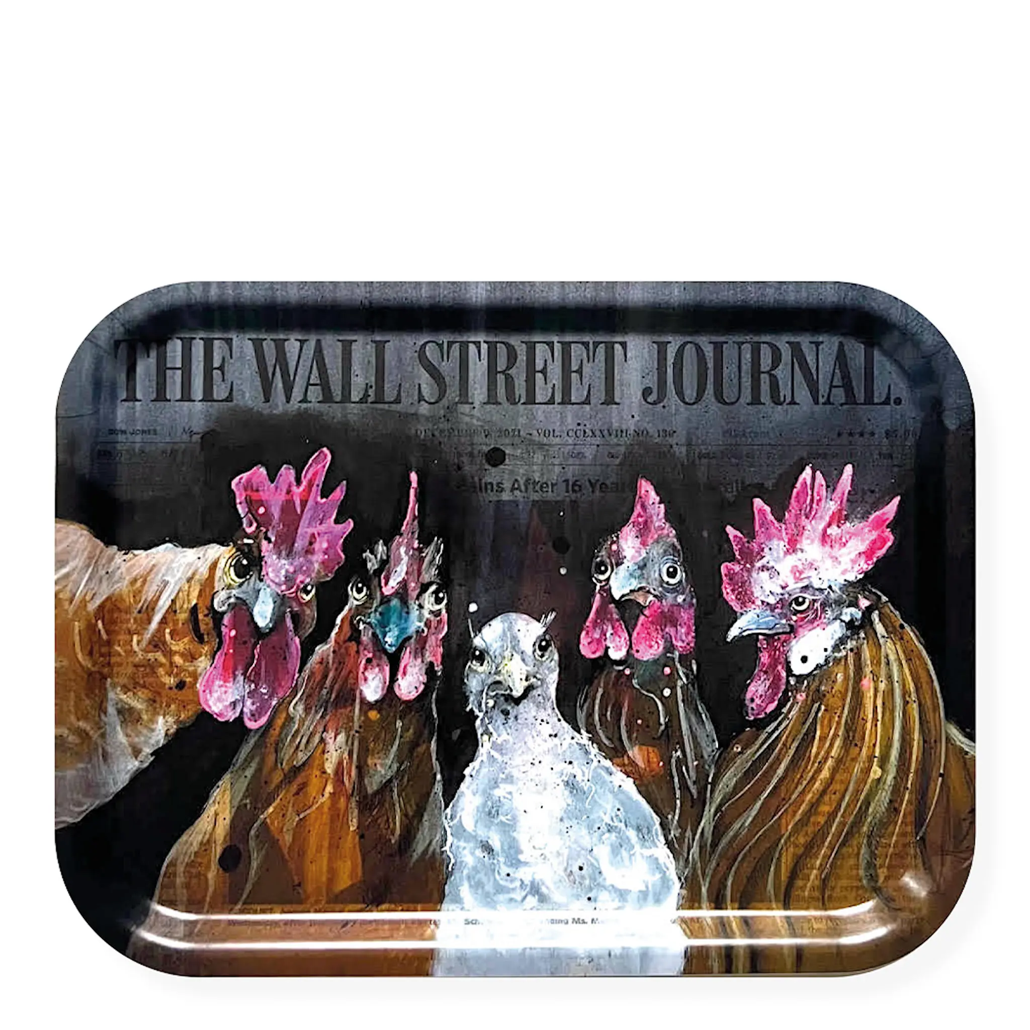 LISA TÖRNER ART Bricka Roosters of Wall Street 28x36 cm Svart