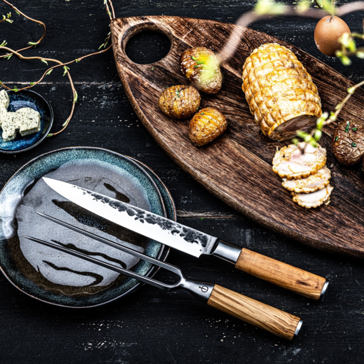 Forged Stekegaffel 35 cm olive