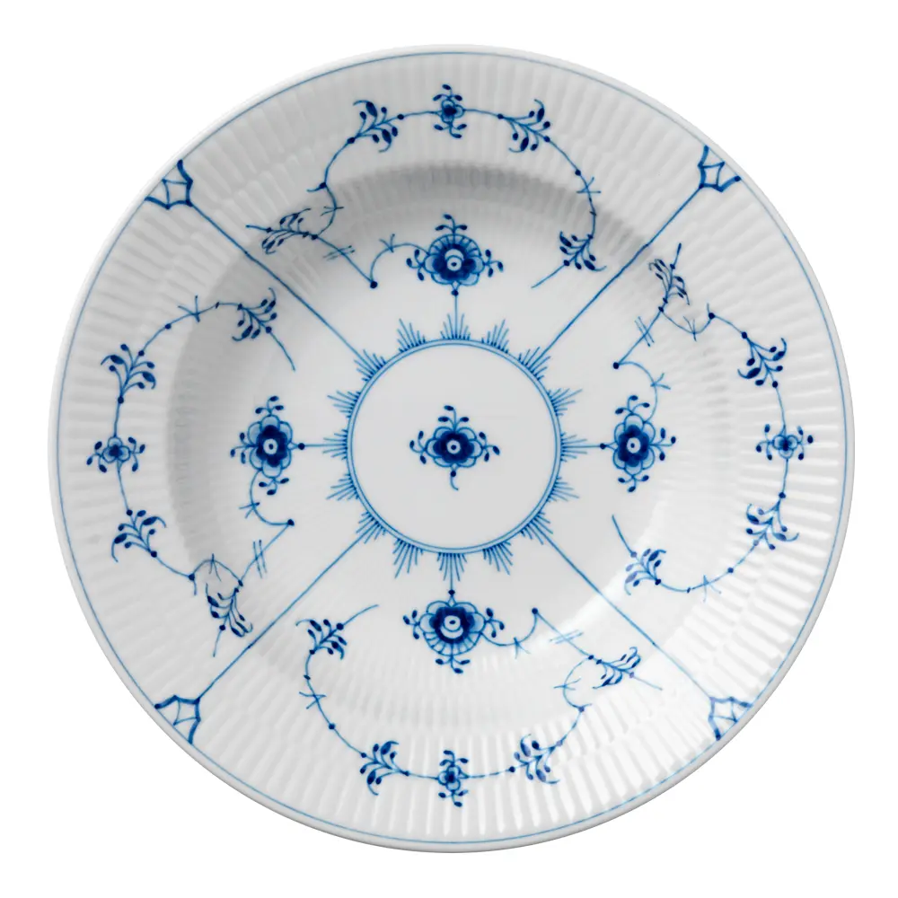 Musselmalt Riflet dyp tallerken 23 cm hvit/blå