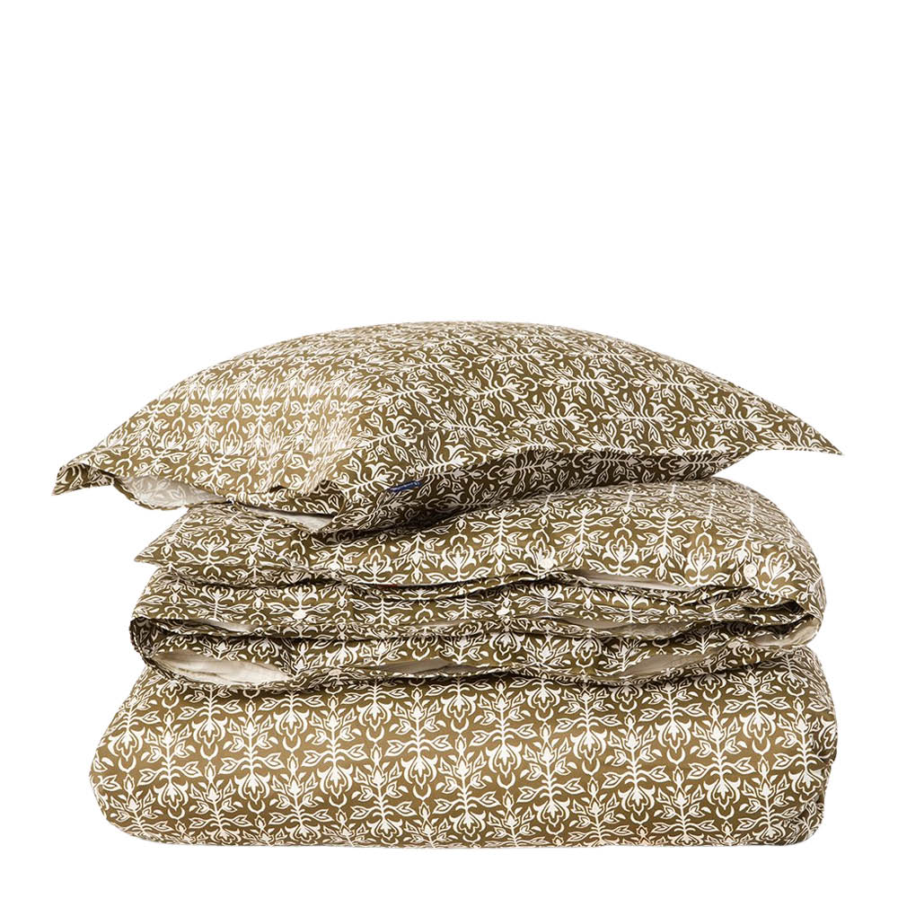 Lexington Påslakanset 220x220 cm bomullsatin ornament oliv/vit