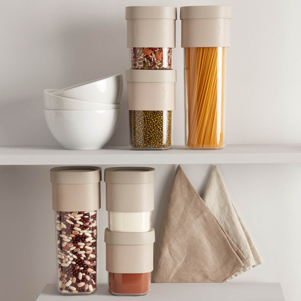 Lékué Flip Storage förvaringsburk L med lock beige