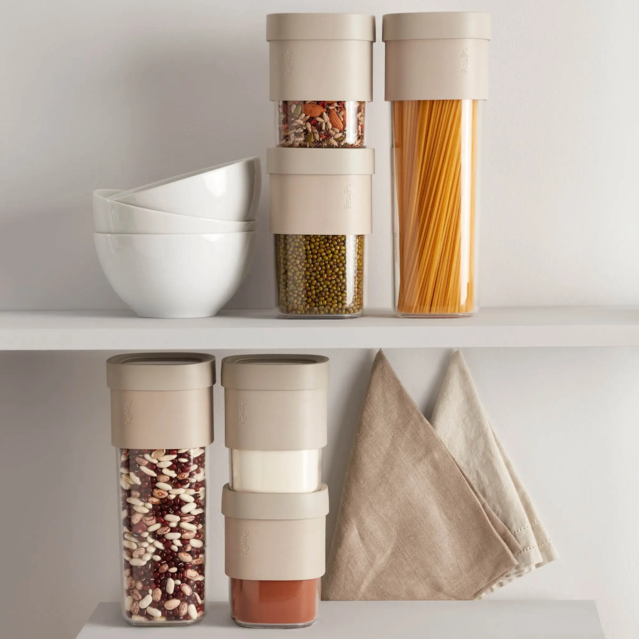 Lékué Flip Storage förvaringsburk L med lock beige