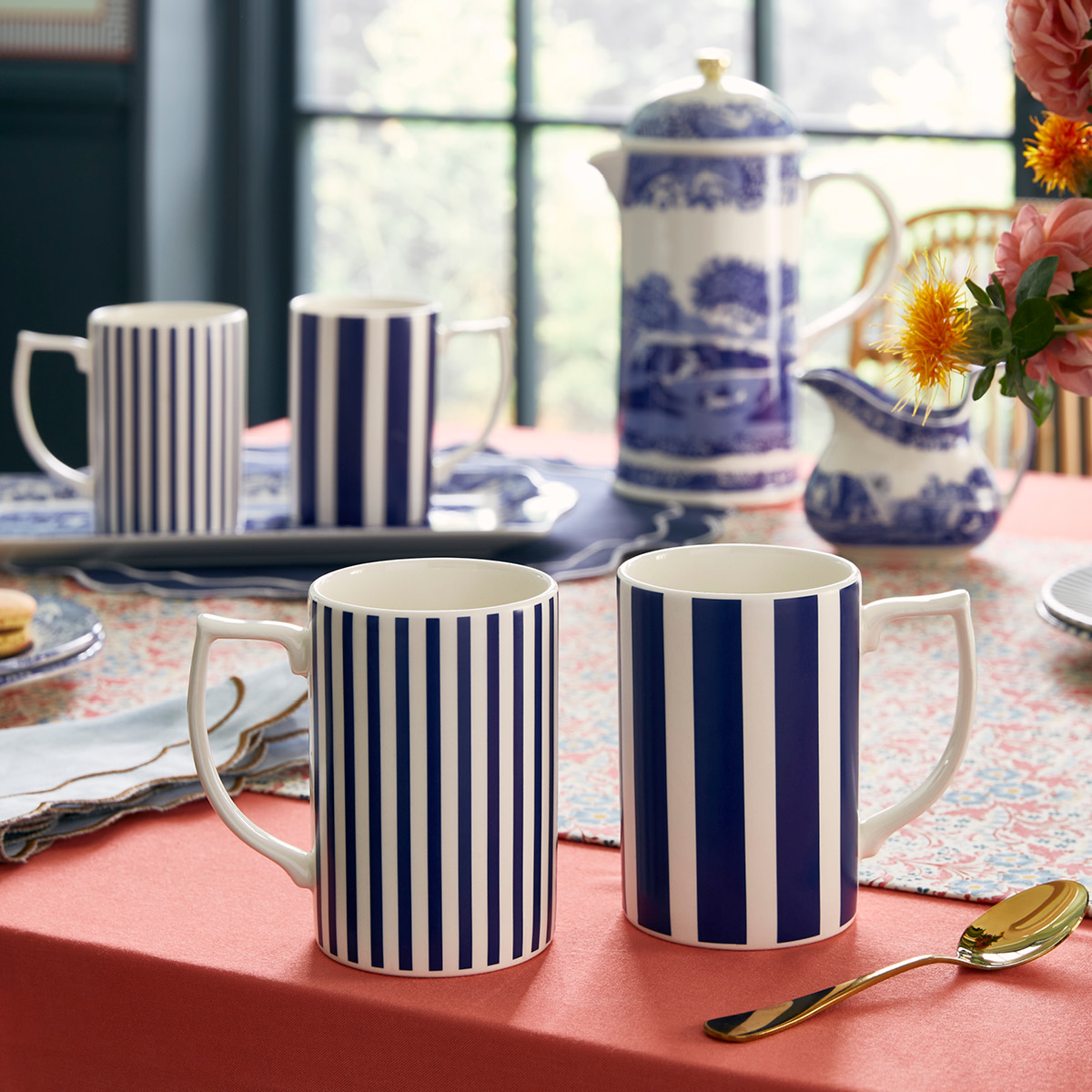 Spode Steccato mugg bredrandig 36 cl koboltblå