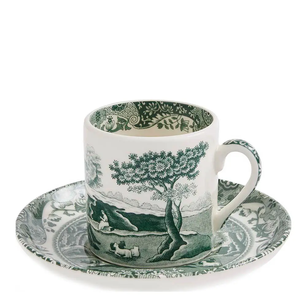 Heritage Green Italian Espressokuppi ja aluslautanen 9 cl Vihreä/Valkoinen