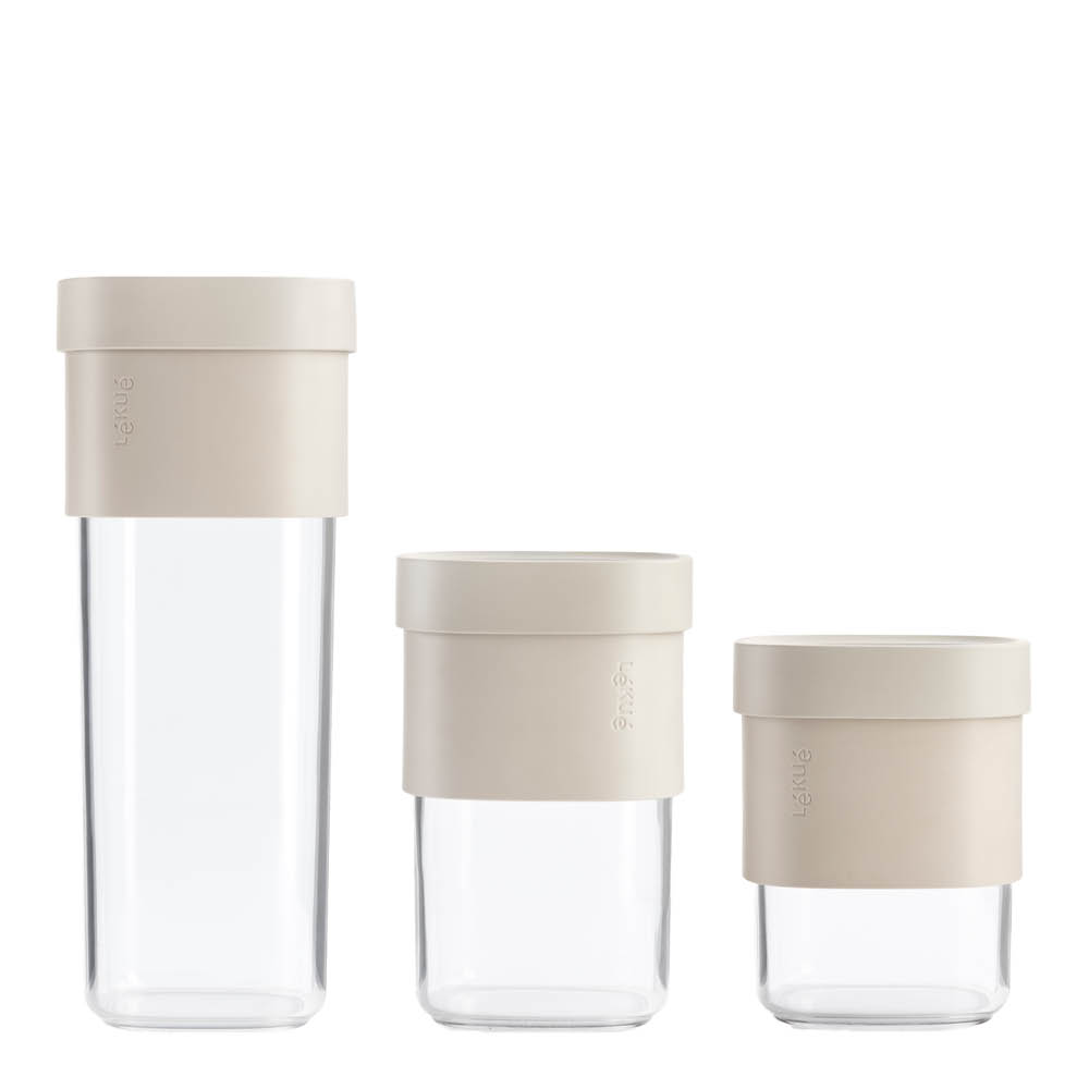 Lékué Flip Storage set förvaringsburk med lock 3 delar + insatser beige