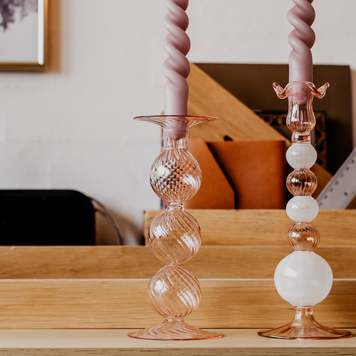 Moonlight Copenhagen Swirl Kynttilänjalka 22 cm Vaaleanpunainen