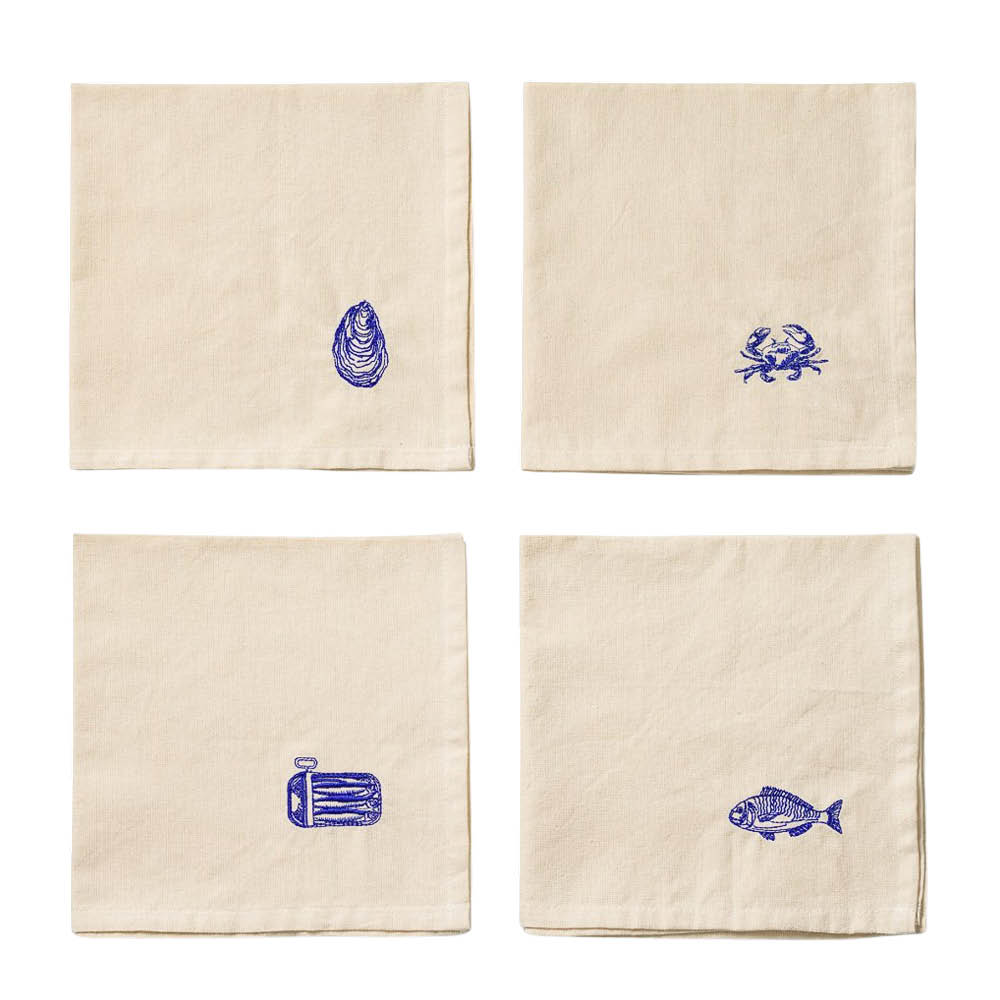Midnatt La mer tygservett 40x40 cm 4-pack beige/blå