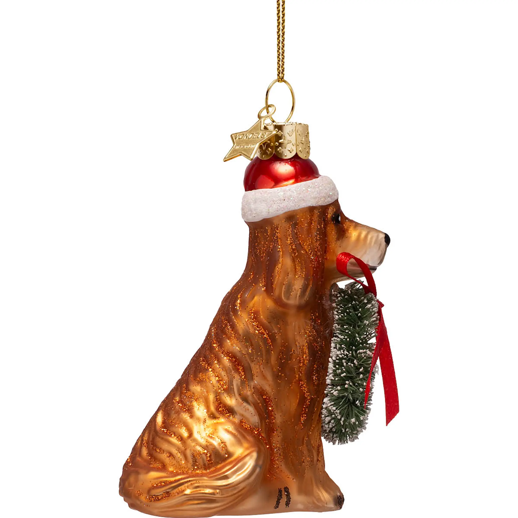 Vondels Golden Hour Riippukoriste joulukoira ja kranssi 9 cm Kulta/ruskea