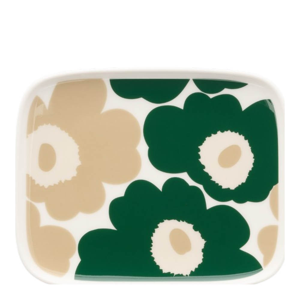 Marimekko Oiva Unikko assiett 15x12 cm vit/beige/grön