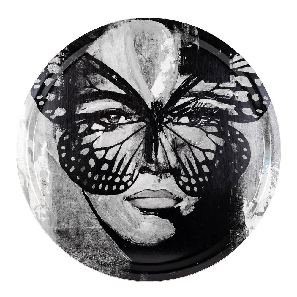 Carolina Gynning - Golden Butterfly Tarjotin 46 cm Mustavalkoinen