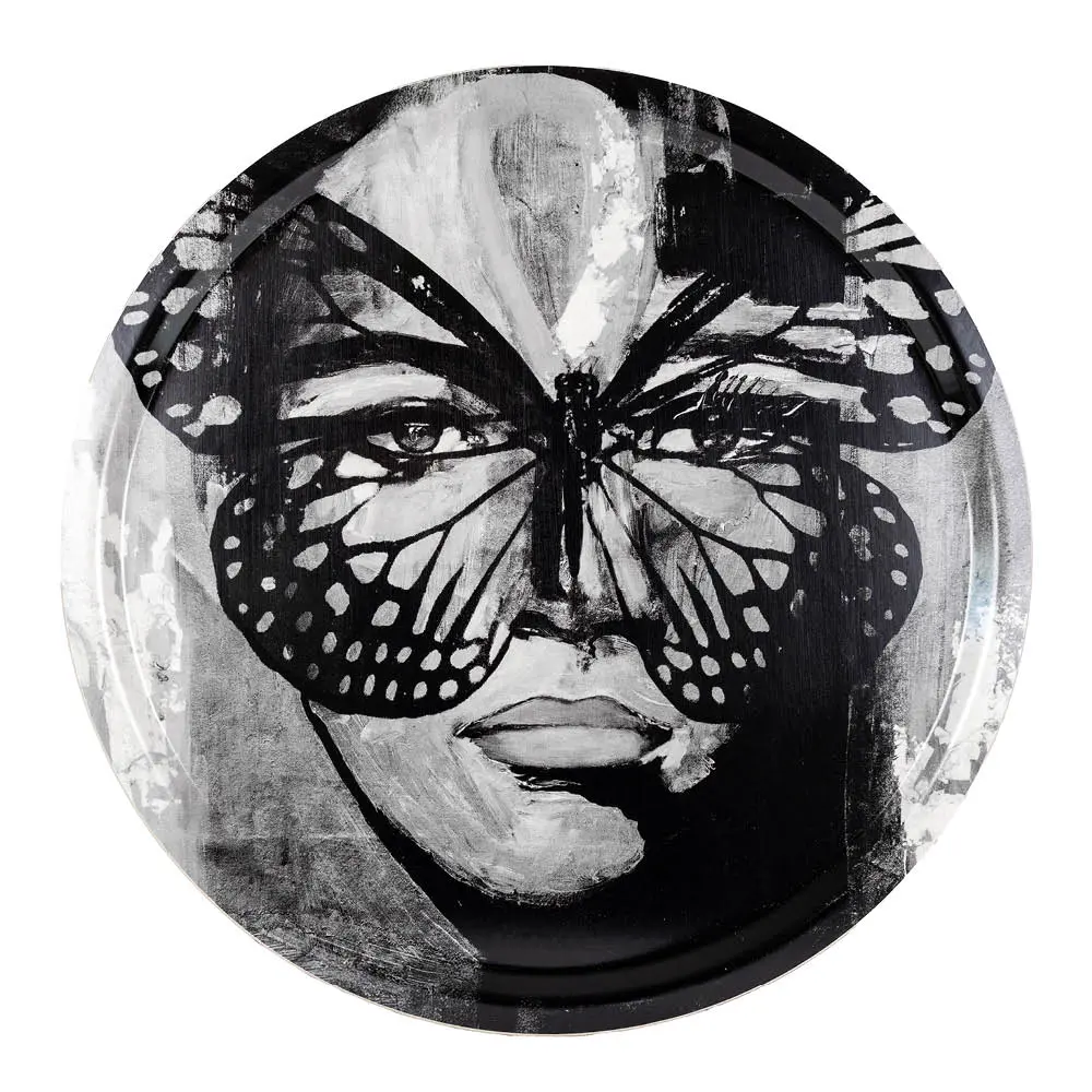 Golden Butterfly Tarjotin 46 cm Mustavalkoinen