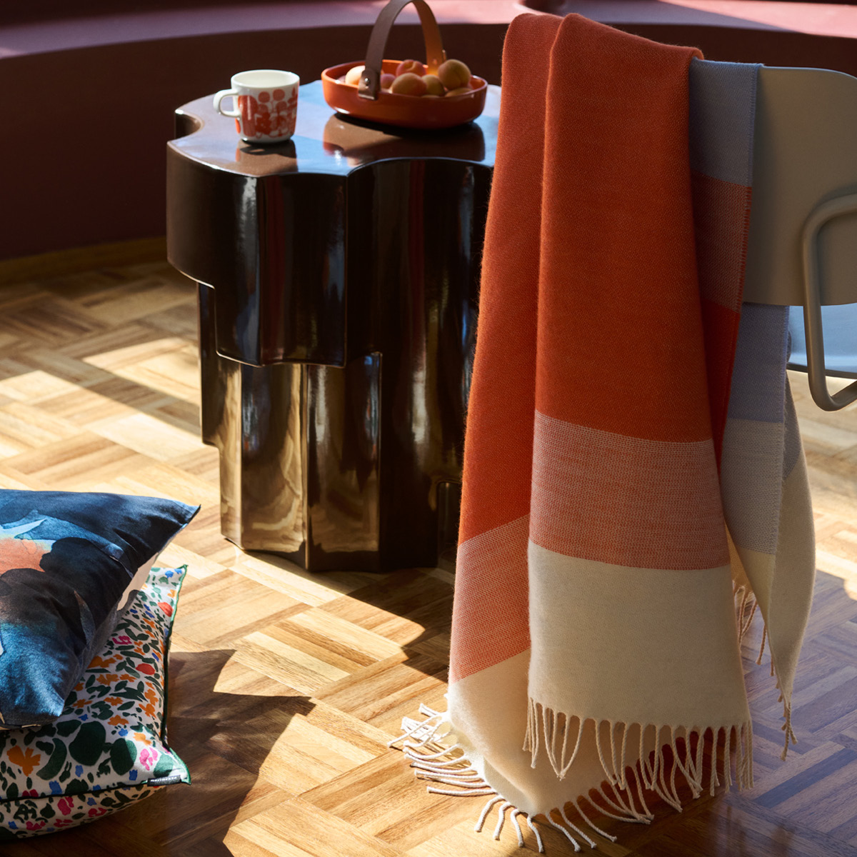 Marimekko Hennika pläd 120x180 cm orange/vit/blå