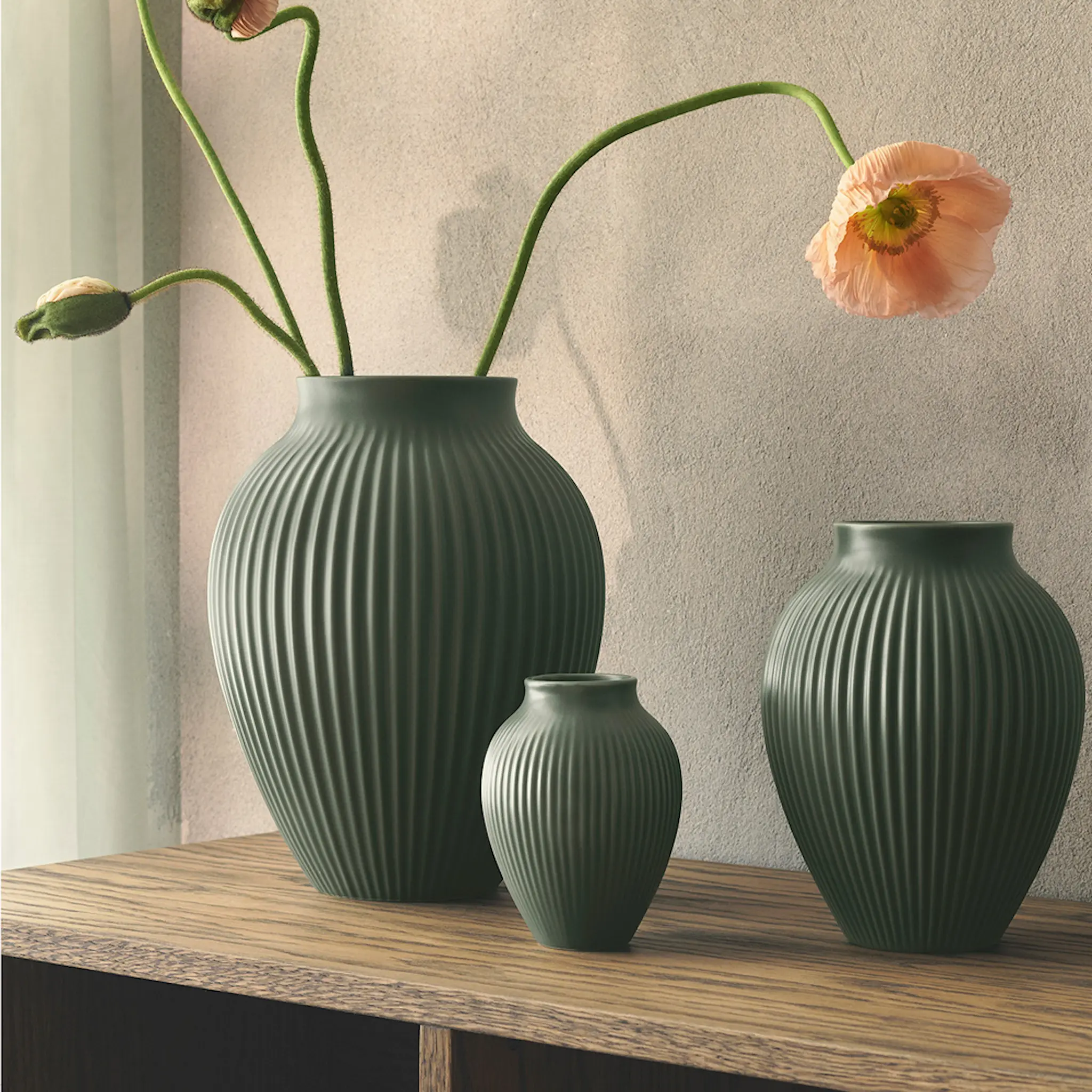 Knabstrup Keramik Ripple vas 20 cm matt celadon green