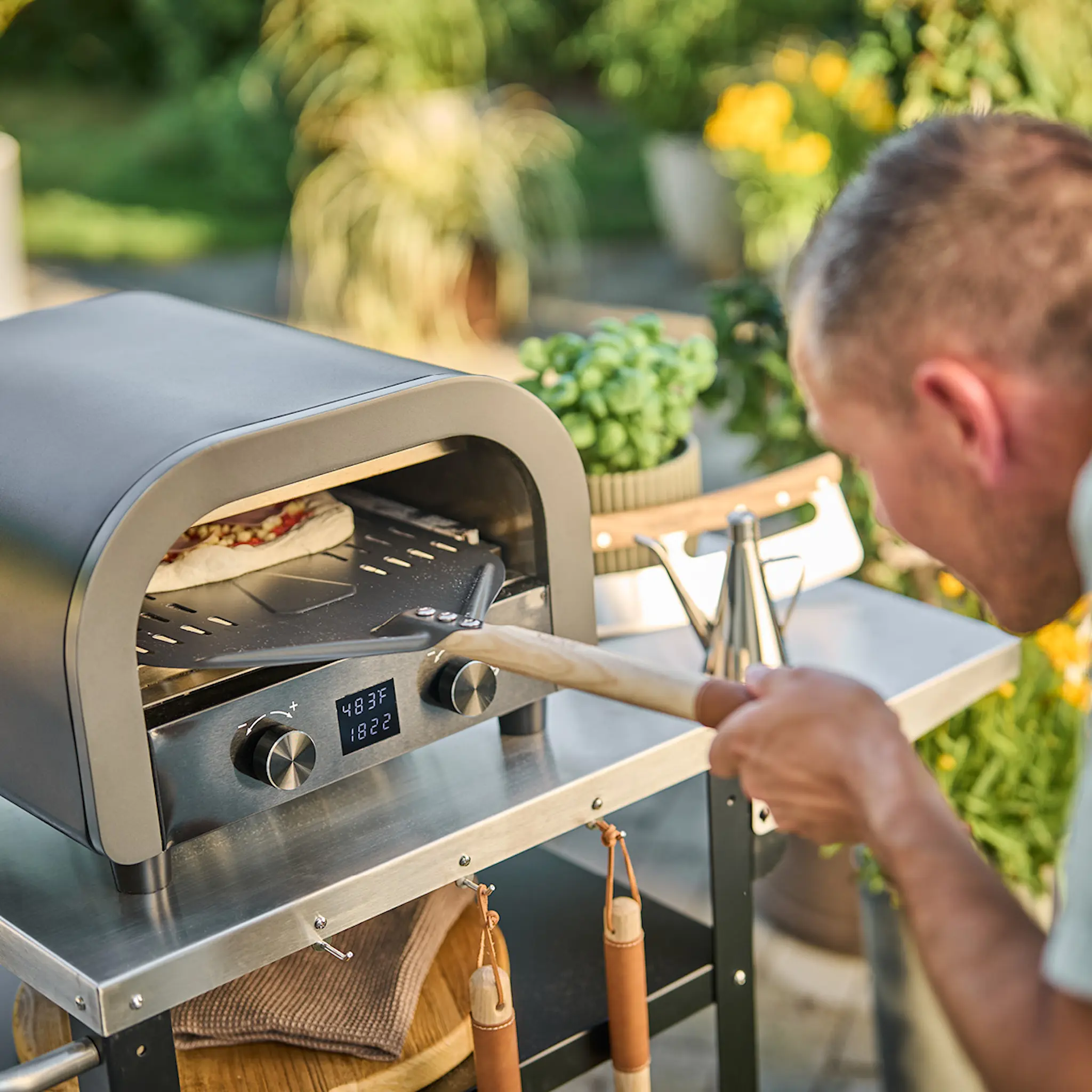 Sabor Napo pizzaspade 70x30 cm gun metal/natur