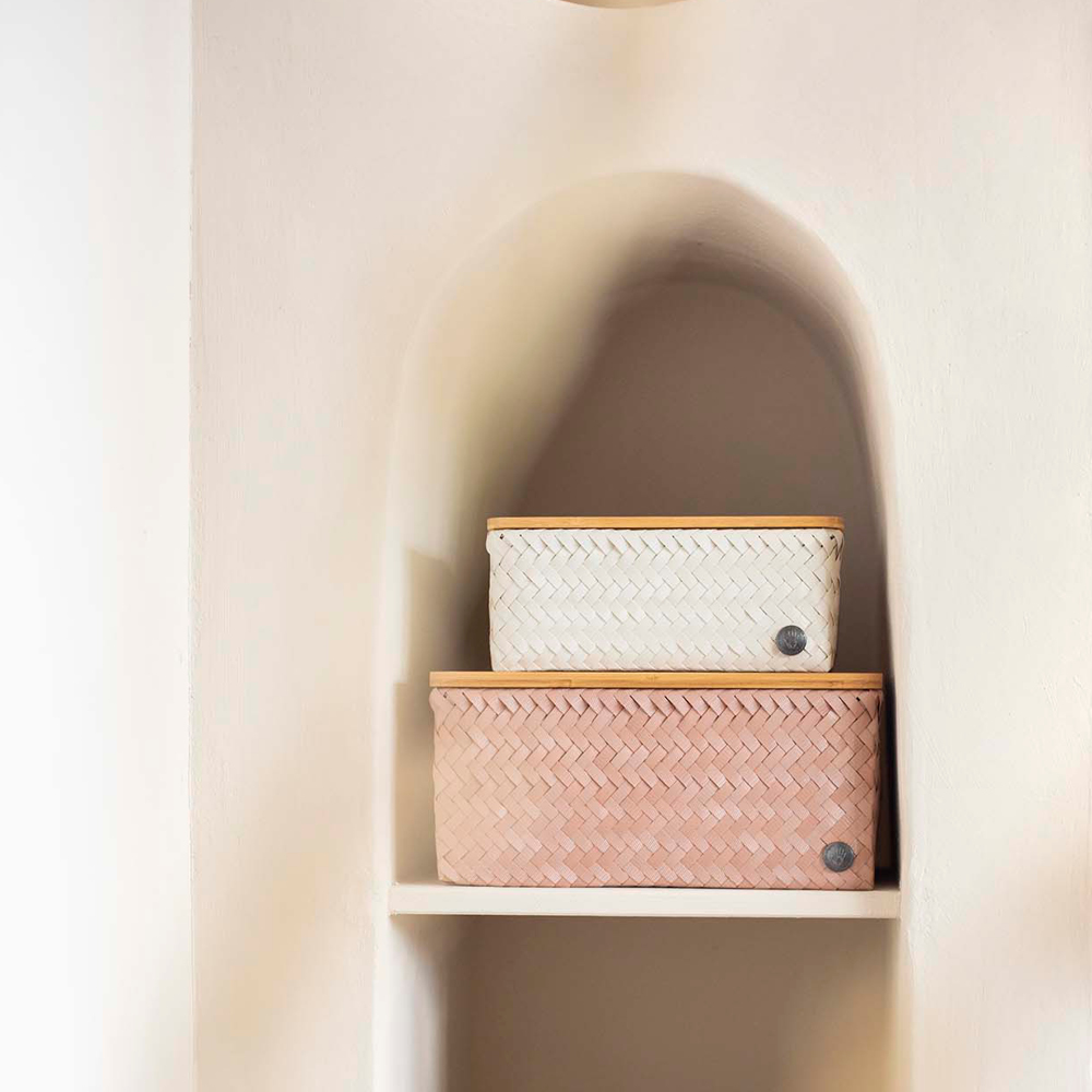 Handed By Top Fit Medium høy oppbevaringskurv m/lokk 24x18x11 cm champagne