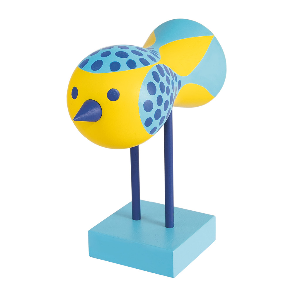 Design House Stockholm - Birds 1967 Puulintu Nro 5 16 cm Keltainen/Sininen