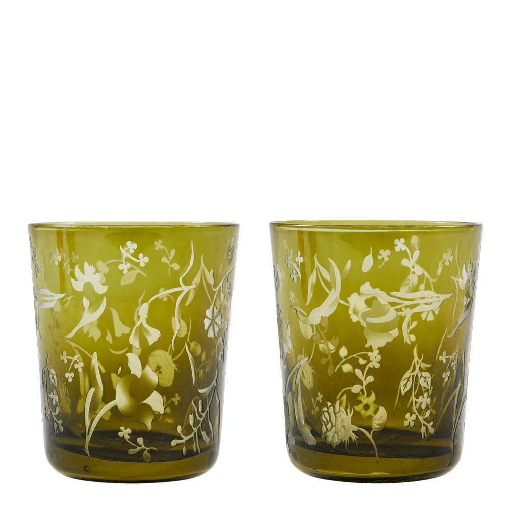 Pols Potten Rijksmuseum Blomster dricksglas 9,5x8,5 cm 2-pack mörkgrön