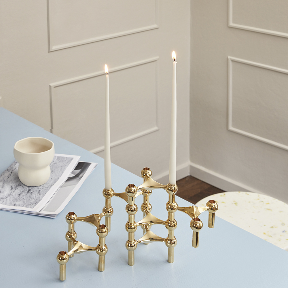 Stoff Nagel Lysestake 3 stk 11,2x6,5 cm messing