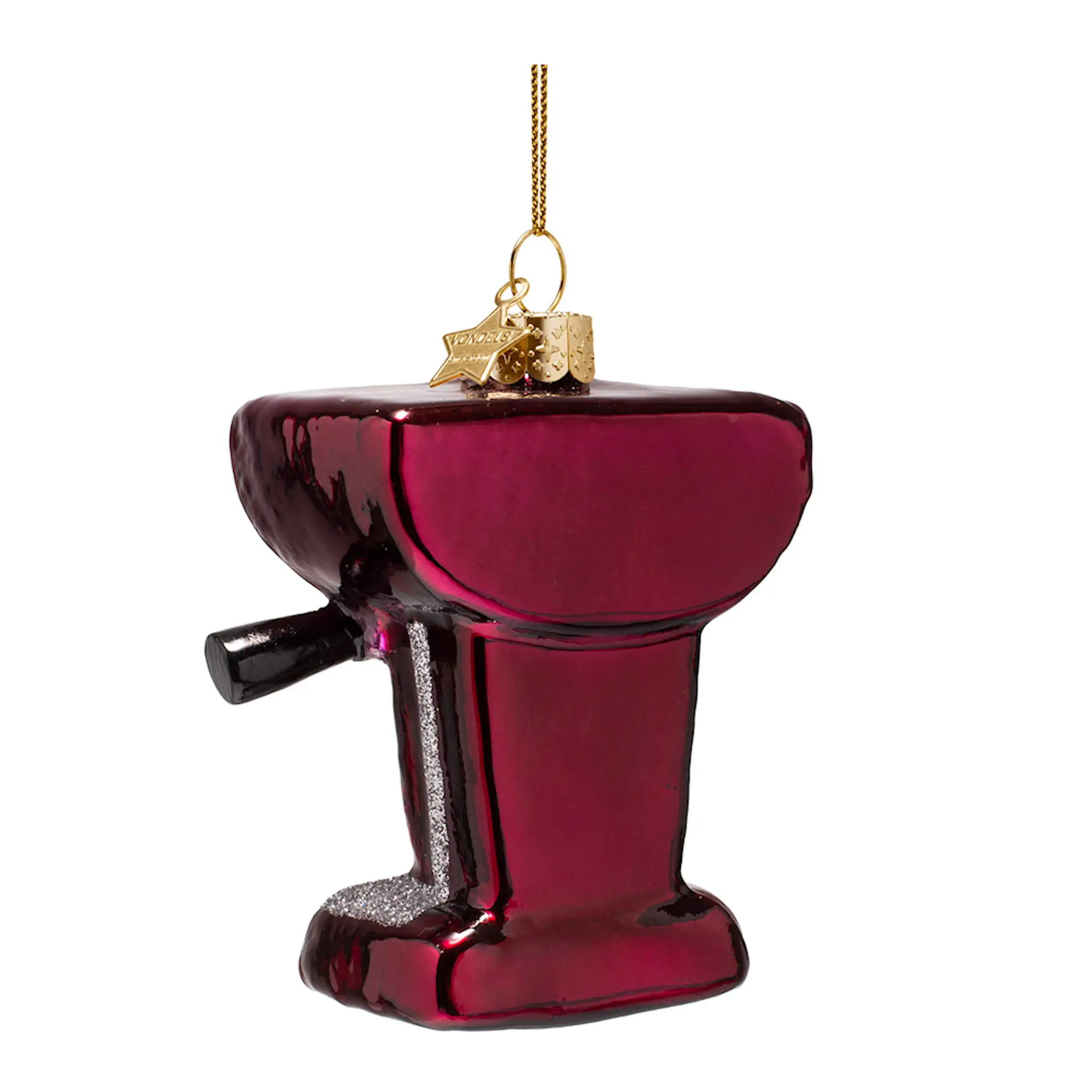 Vondels Authentic julhänge i glas 9 cm Kaffemaskin röd