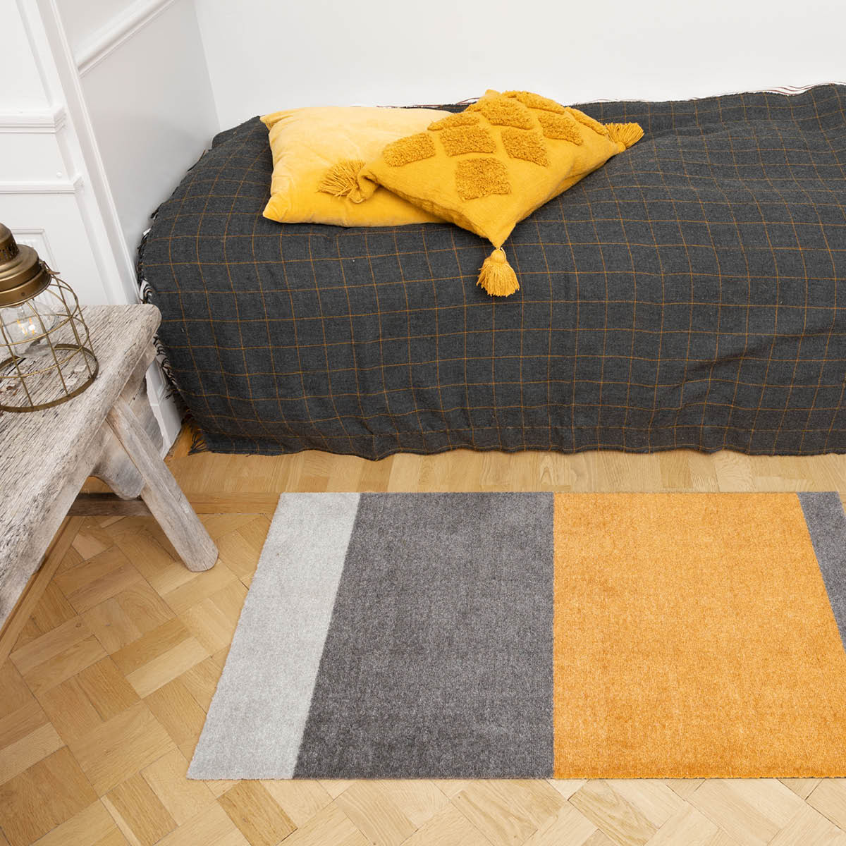 Tica Copenhagen Stripes horisontal gulvmatte 90x60 cm dijon/grey